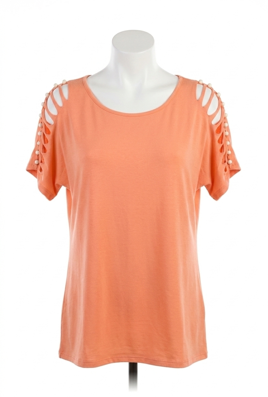 NEW ANGEL stone wash cut out beaded top in orange